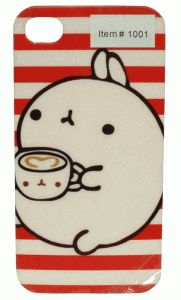 iPhone 4 Case IP4 1001 Cartoon Red Stripes Ginnie Pig with Hot Chocolate
